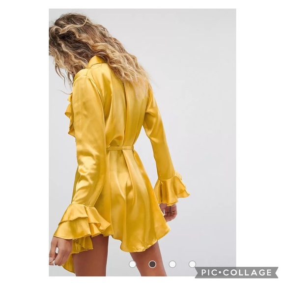 ASOS Sacred Hawk gold Satin Frilly Wrap Dress Size XS - Picture 2 of 16